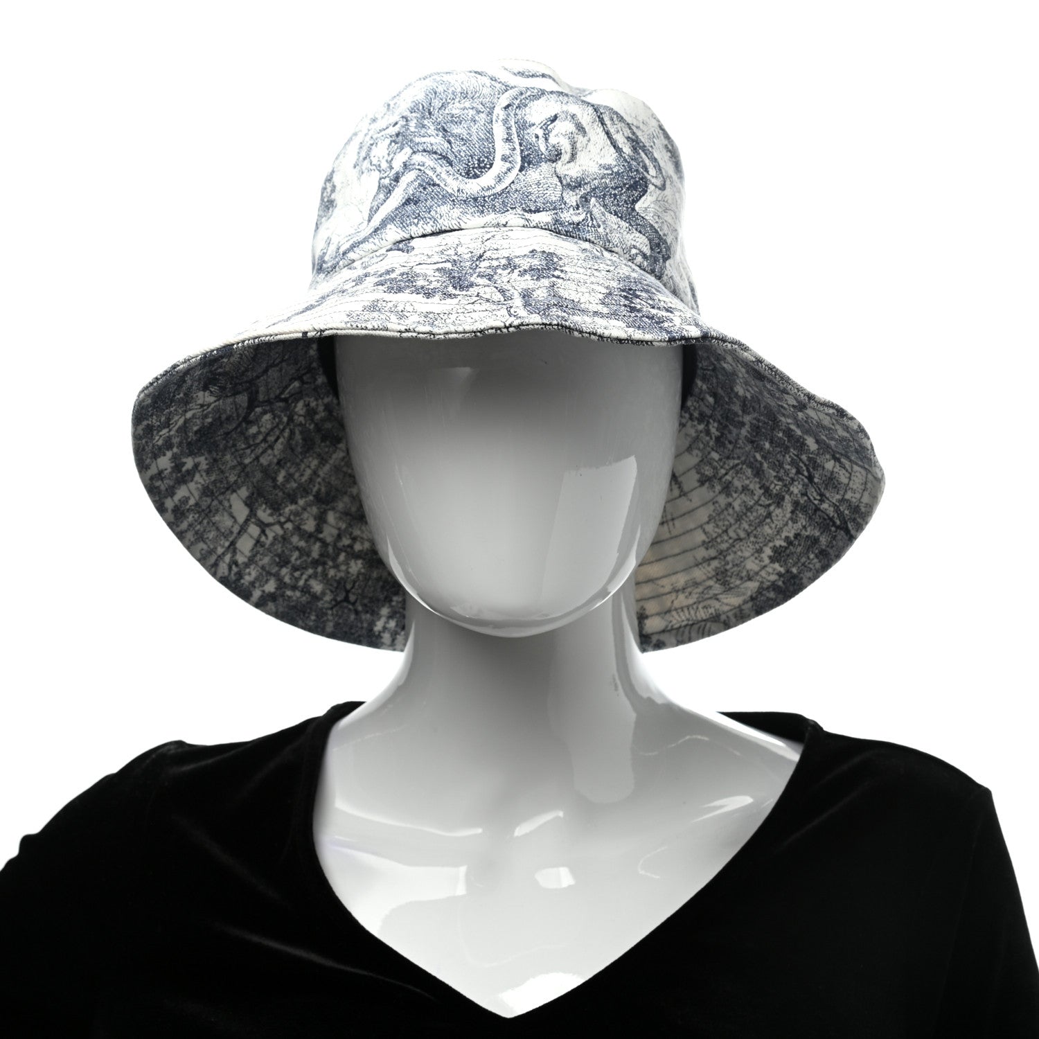 Christian Dior Cotton Toile De Jouy Bucket Hat 57 Blue 2 of 7