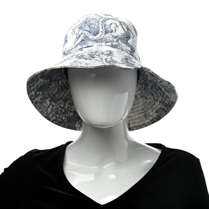 Christian Dior Cotton Toile De Jouy Bucket Hat 57 Blue 2 of 7