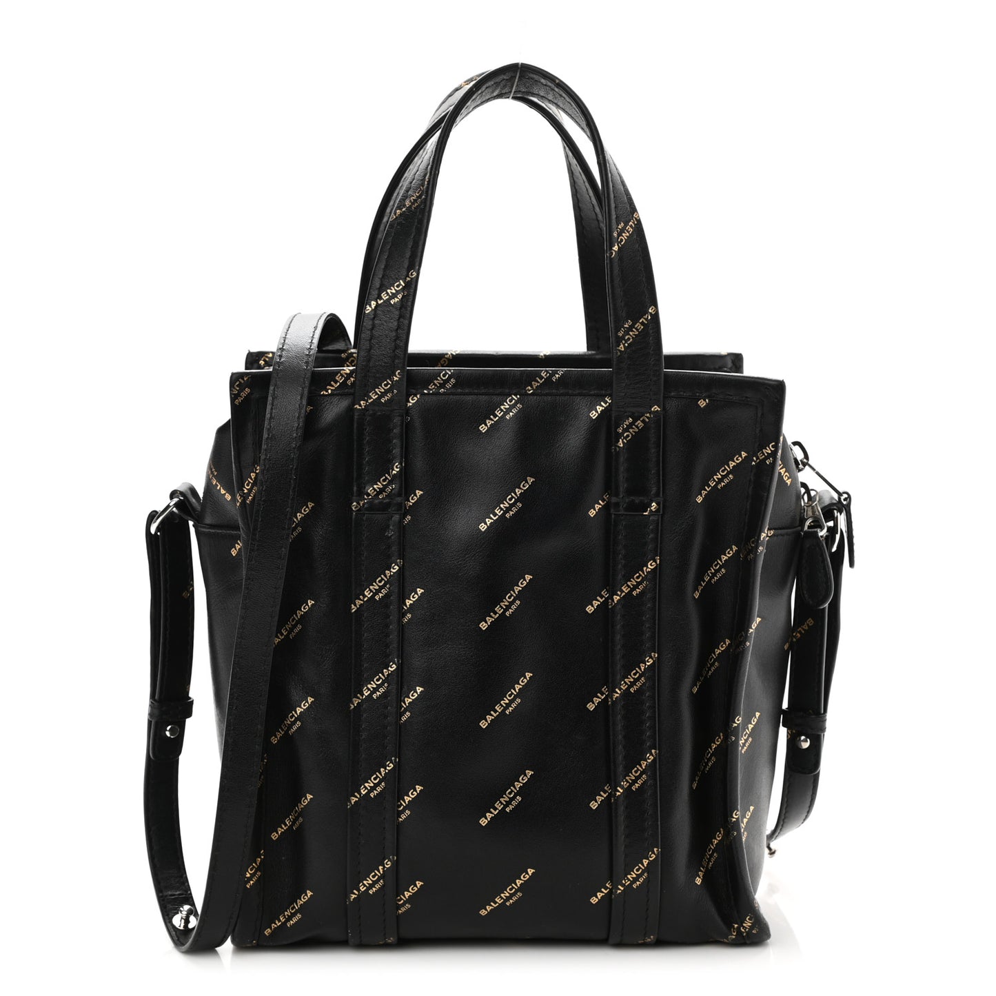 Calfskin Allover Logo XS Bazar Shopper Tote Black Gold