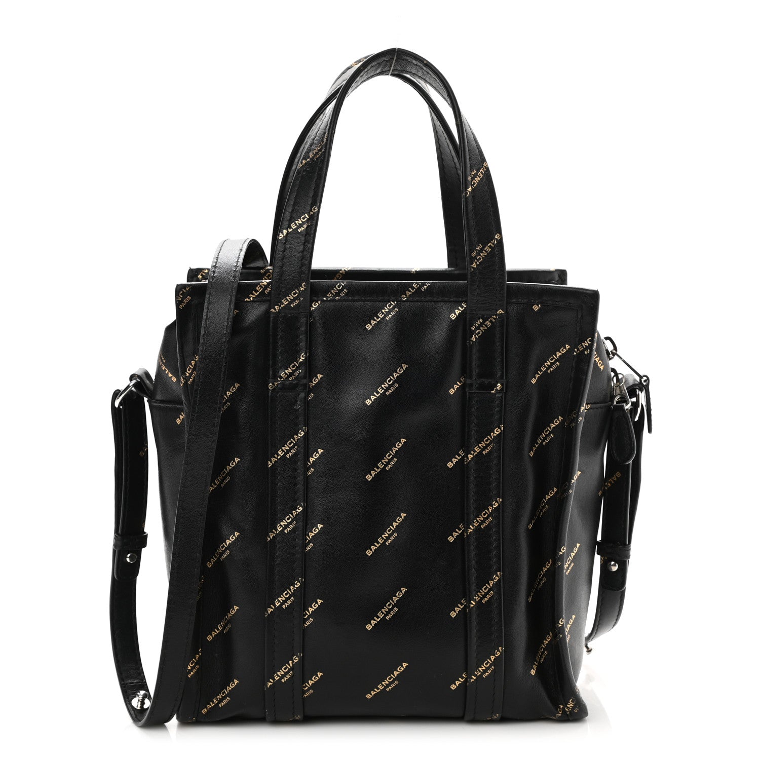 Balenciaga Calfskin Allover Logo XS Bazar Shopper Tote Black Gold 1 of 10