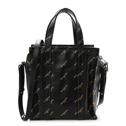 Balenciaga Calfskin Allover Logo XS Bazar Shopper Tote Black Gold 1 of 10