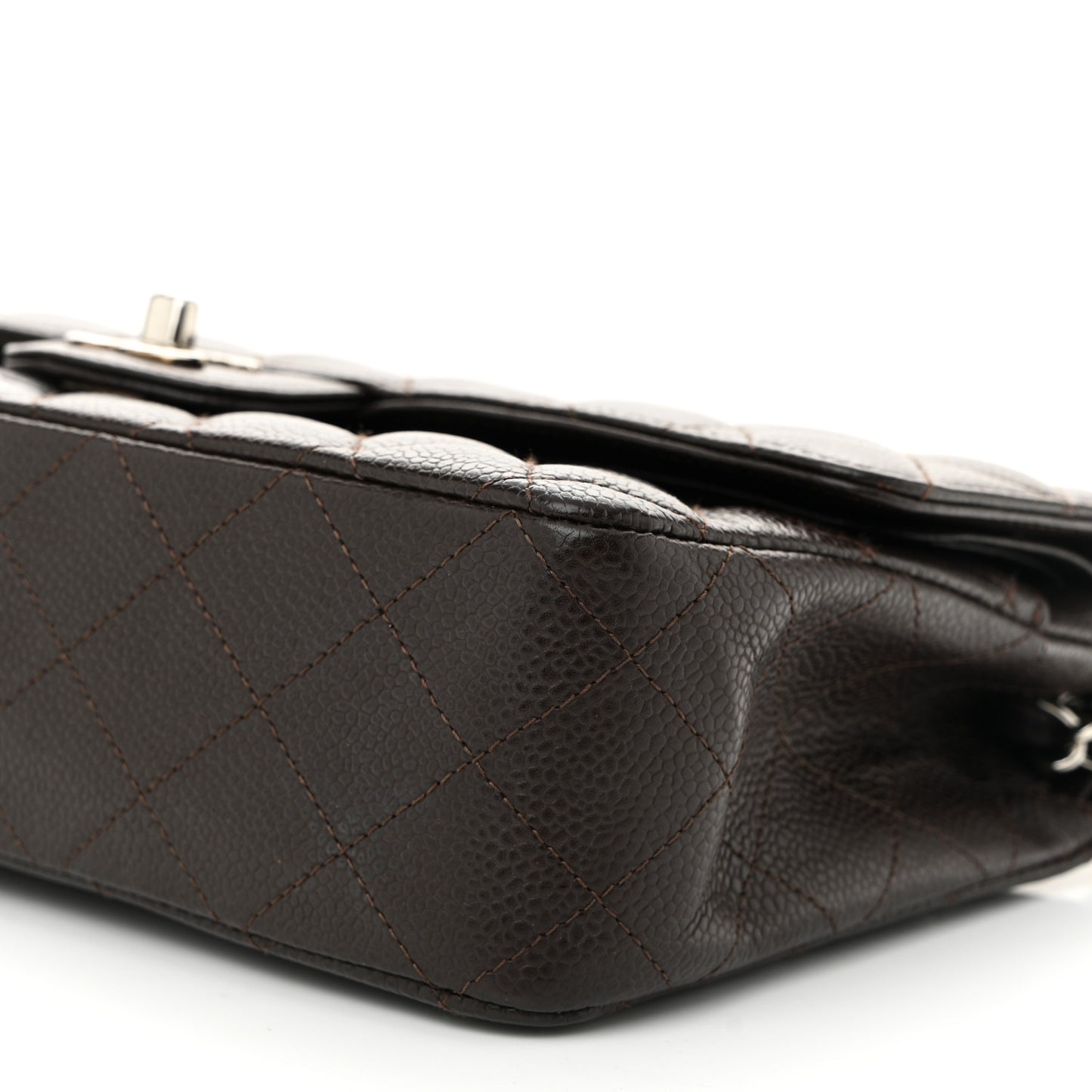Caviar Quilted Medium Double Flap Brown