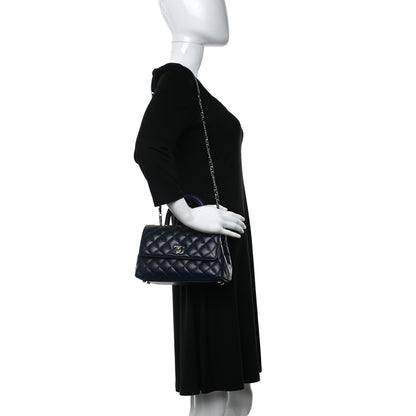 Chanel Caviar Quilted Lizard Embossed Mini Coco Handle Flap Navy Blue 2 of 14
