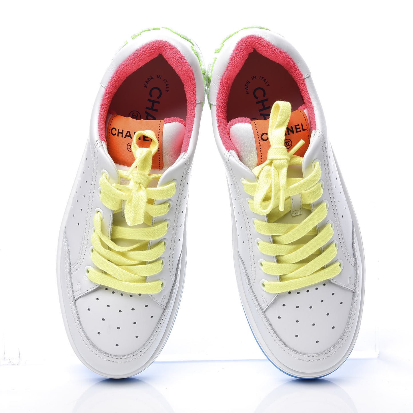 Calfskin Womens Logo Sneakers 39 White Multicolor