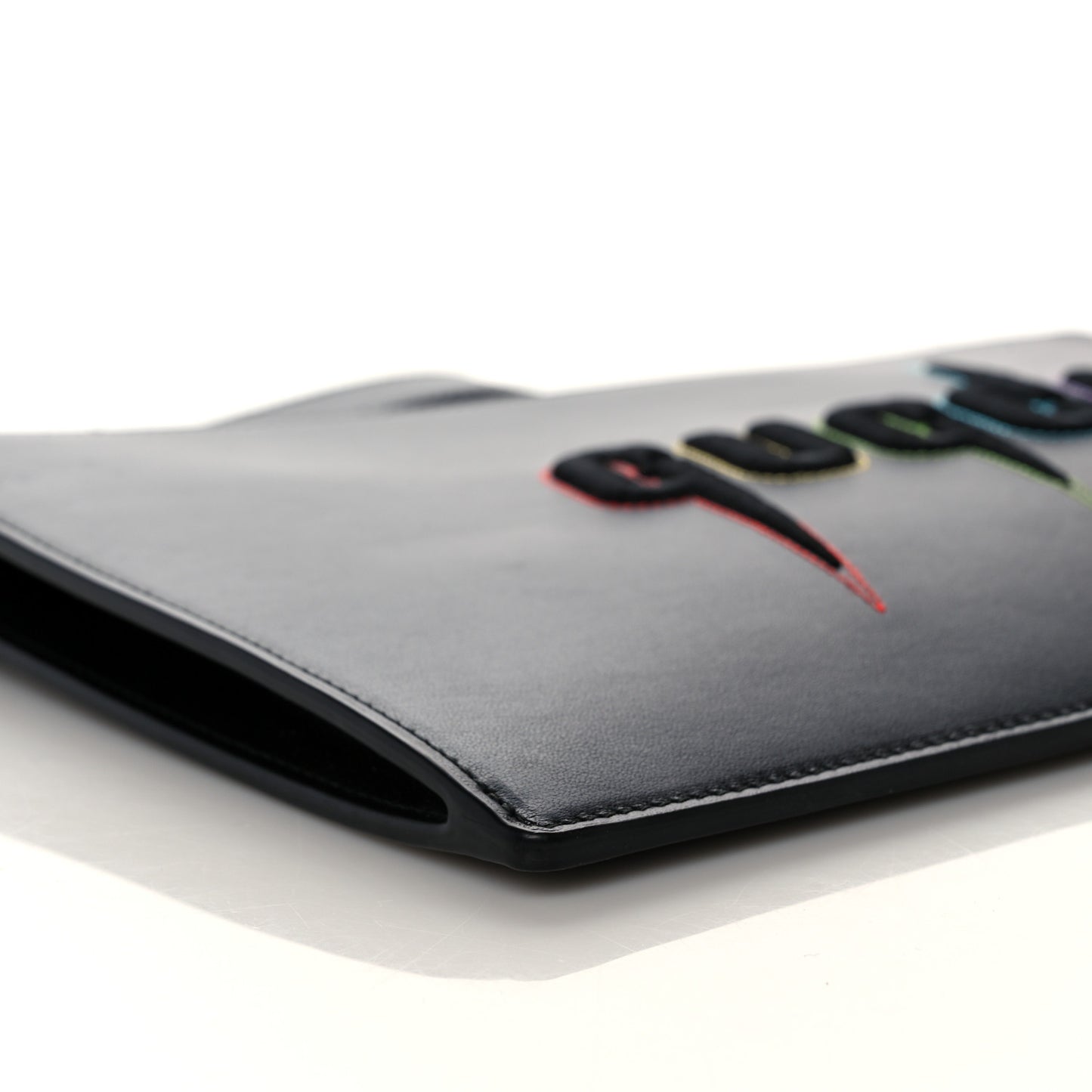 Calfskin Blade Embroidered Zip Pouch Black