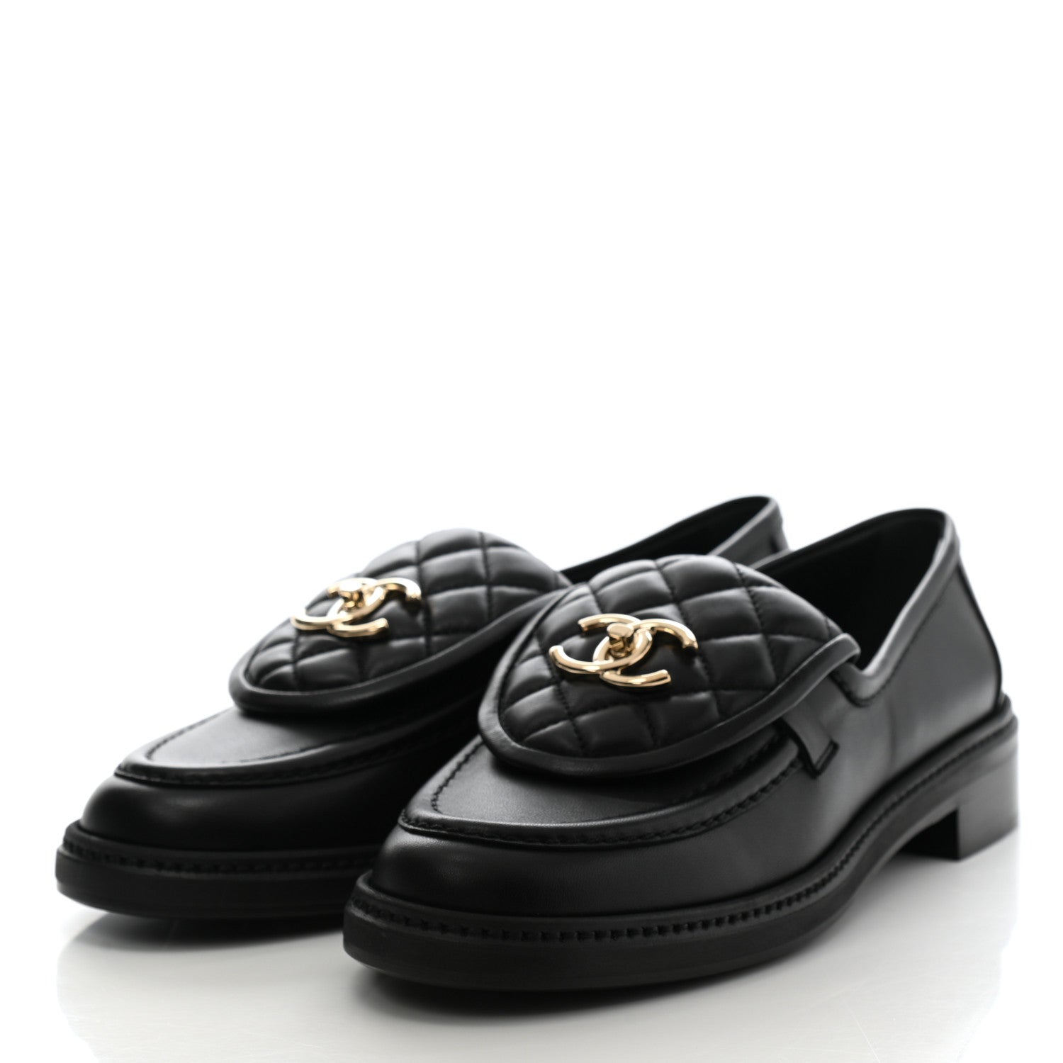 Chanel Lambskin Quilted CC Turnlock Loafers 38 Black 3 of 9