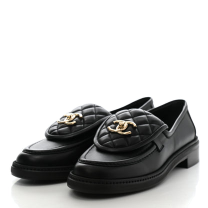 Chanel Lambskin Quilted CC Turnlock Loafers 38 Black 3 of 9