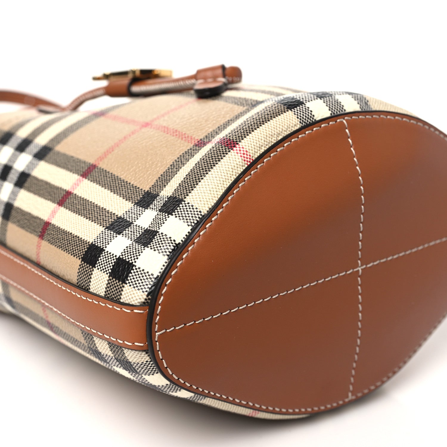 Burberry E-Canvas Vintage Check Mini Drawstring Bucket Bag Briar Brown 9 of 10