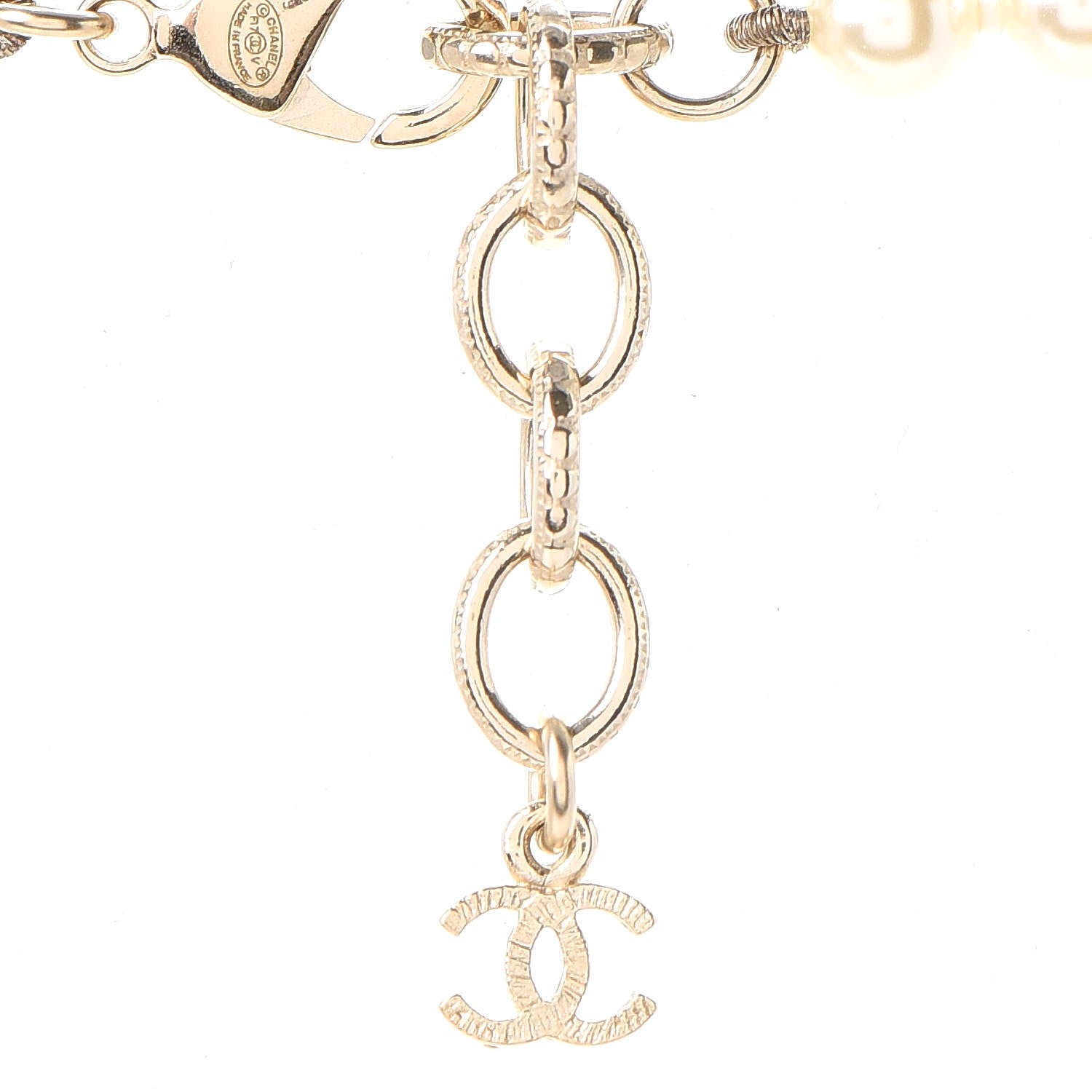 Chanel Graduated Pearl Crystal CC Long Necklace Light Gold 7 of 8