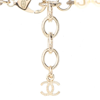 Chanel Graduated Pearl Crystal CC Long Necklace Light Gold 7 of 8