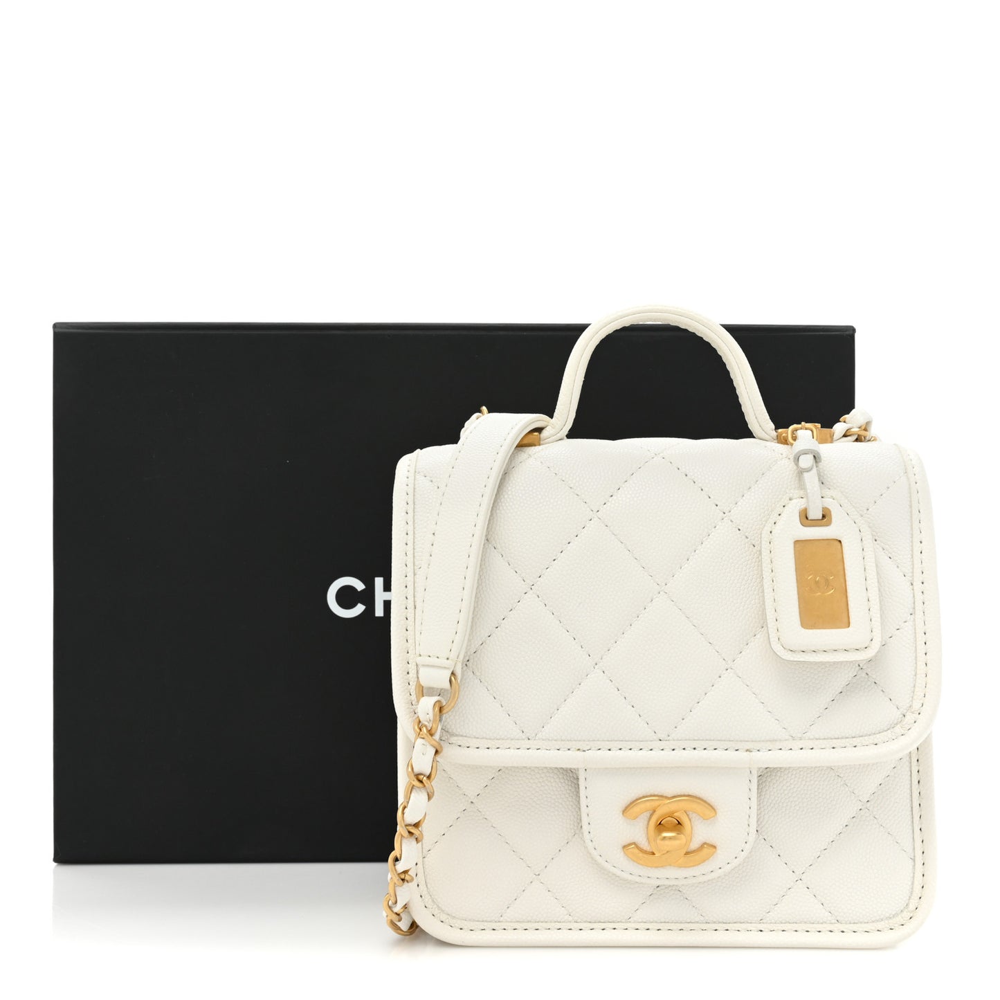 Caviar School Memory Mini Top Handle Flap White