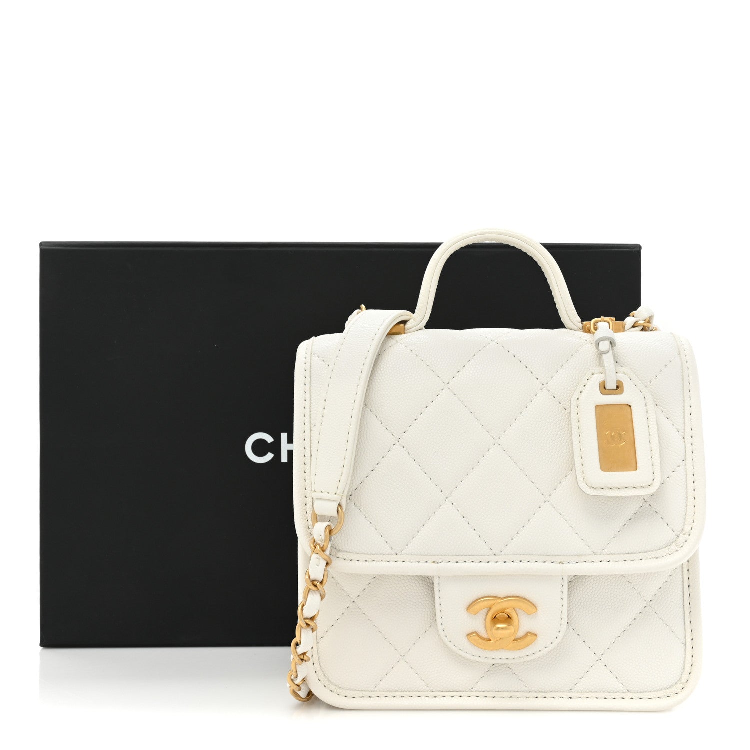 Chanel Caviar School Memory Mini Top Handle Flap White 10 of 10