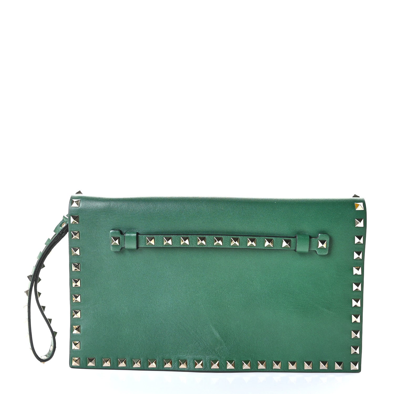 Valentino Garavani Nappa Rockstud Wristlet Clutch Green 1 of 6