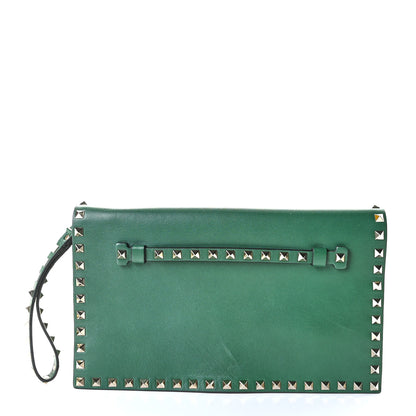 Valentino Garavani Nappa Rockstud Wristlet Clutch Green 1 of 6
