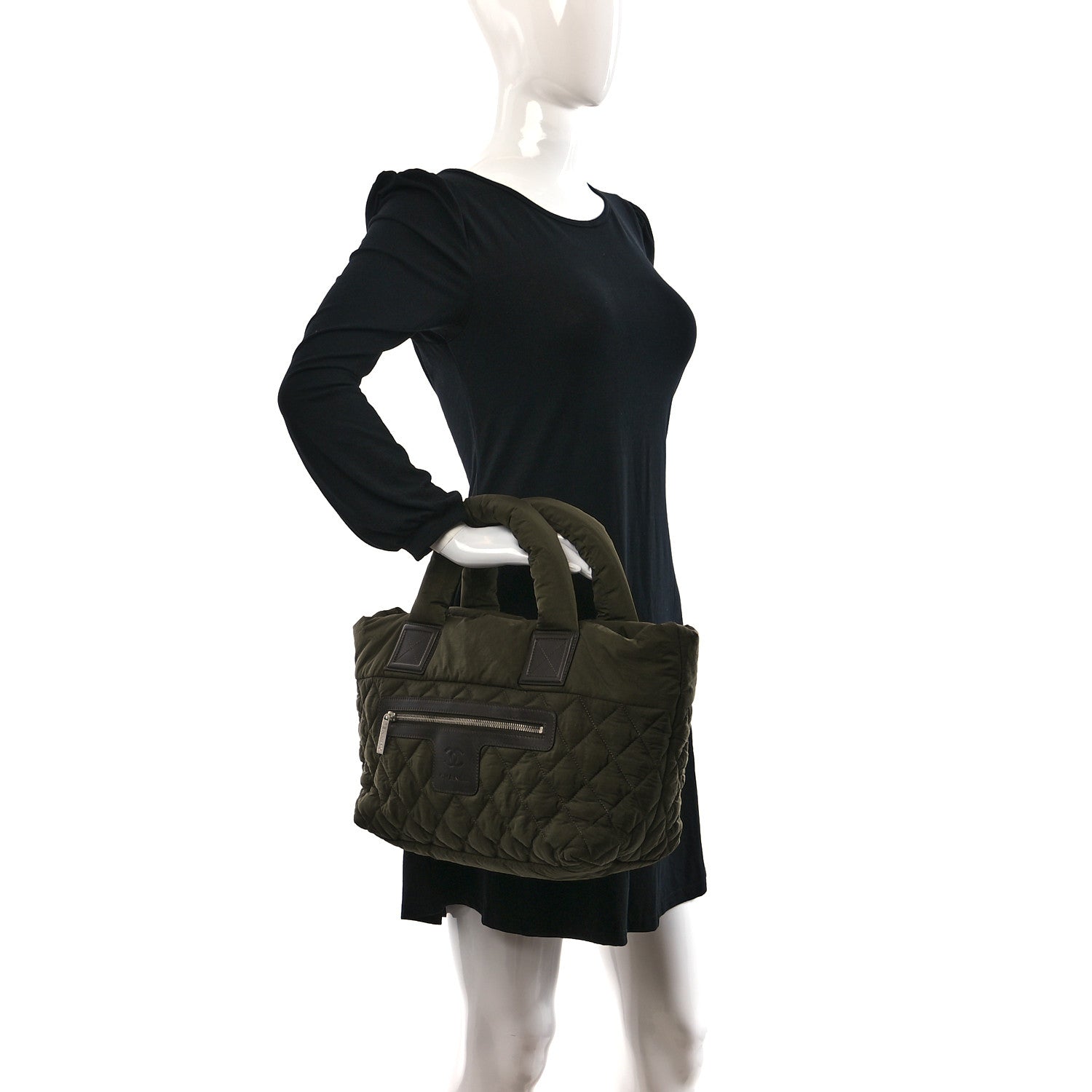 Chanel Nylon Quilted Small Coco Cocoon Tote Khaki 2 of 9