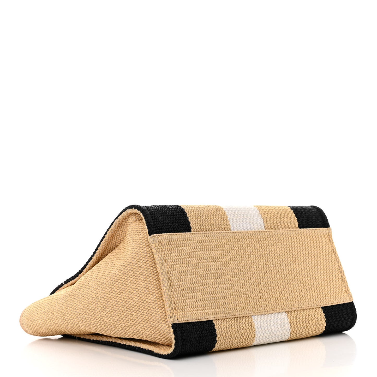 Straw Raffia Calfskin Striped Medium Deauville Tote Black Beige Ivory