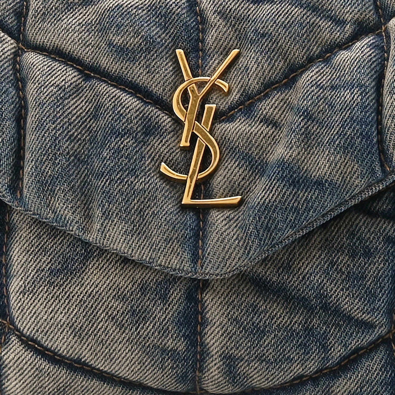 Saint Laurent Denim Quilted Toy Loulou Puffer Monogram Chain Satchel Blue Cinnamon 8 of 11
