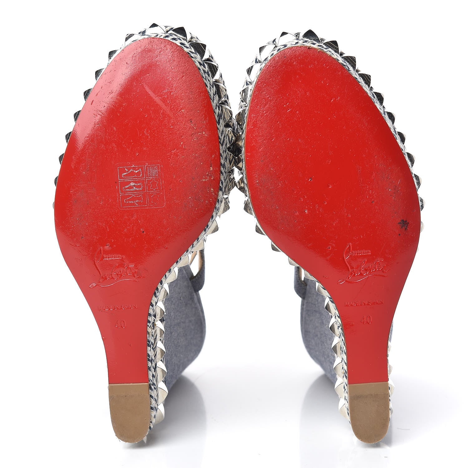 Christian Louboutin Denim Pyraclou 140 Wedge Sandals 40 Blue White 7 of 12