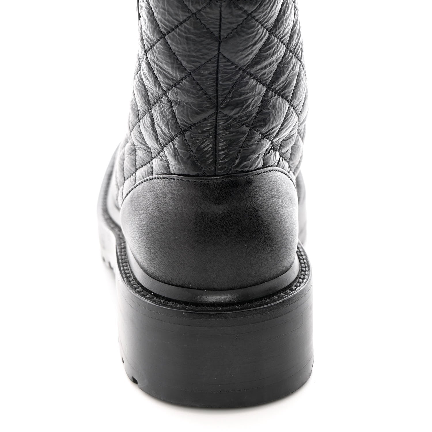 Chanel Shiny Calfskin Quilted Lace Up Combat Boots 37 Black 10 of 13