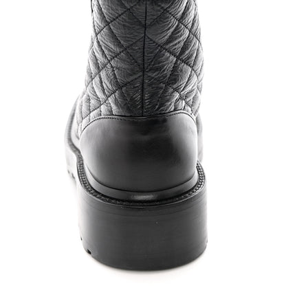 Chanel Shiny Calfskin Quilted Lace Up Combat Boots 37 Black 10 of 13