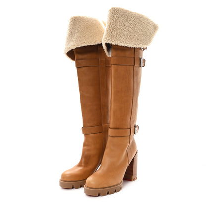 Christian Louboutin Calfskin Wax Shearling Brodeback Lug Over The Knee Boots 39 Terra Beige 3 of 6