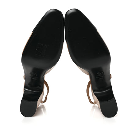 Chanel Goatskin Grosgrain Cap Toe CC Slingback Pumps 41.5 Dark Beige Black 5 of 8