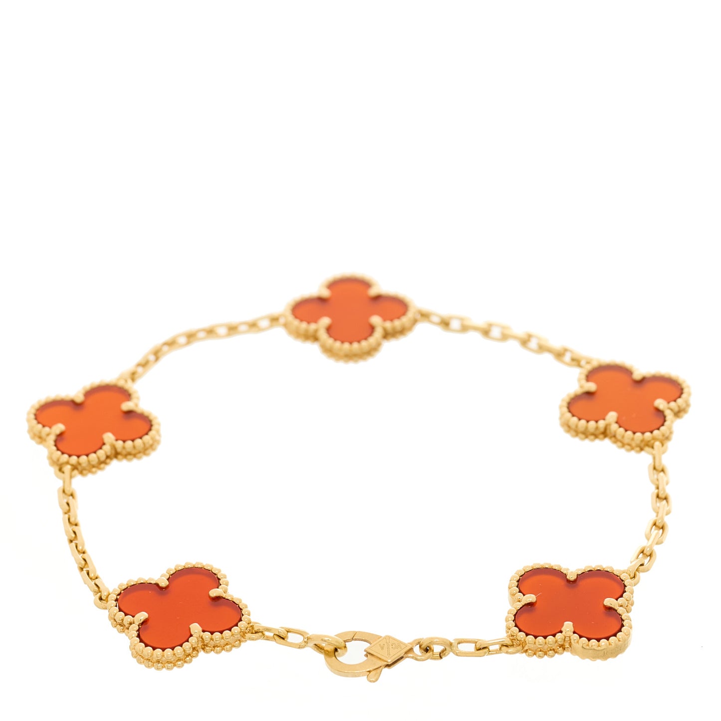 18K Yellow Gold Carnelian 5 Motifs Vintage Alhambra Bracelet