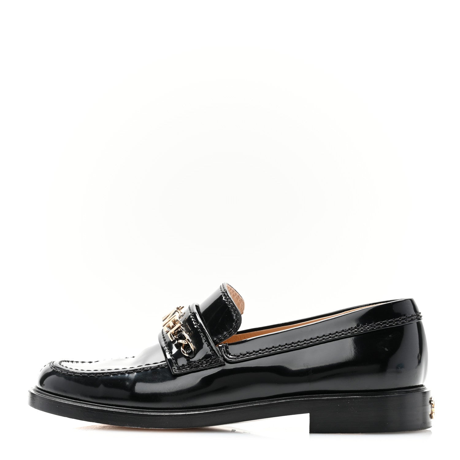 Chanel Shiny Calfskin Logo Loafers 38 Black 1 of 9