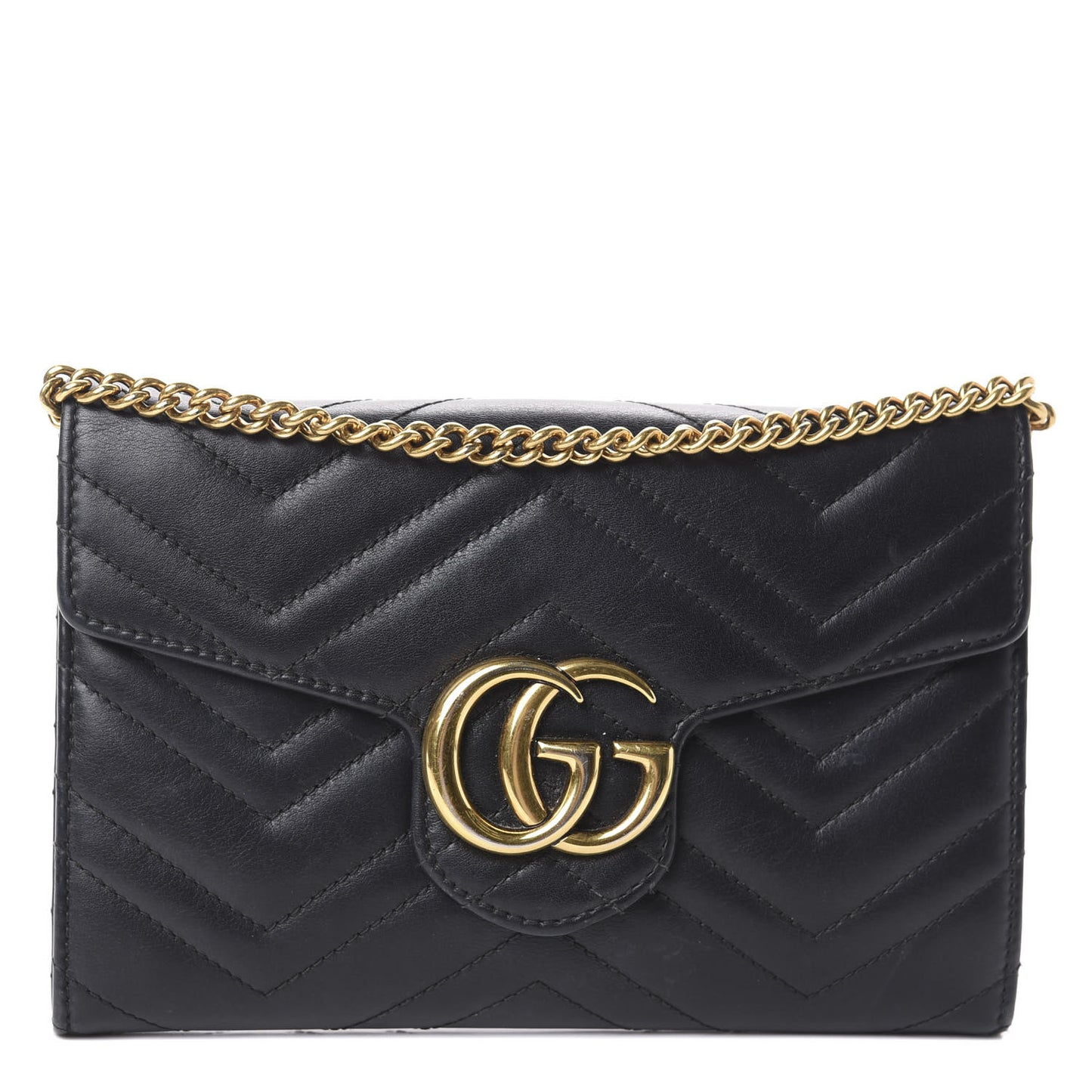 Calfskin Matelasse Mini GG Marmont Chain Wallet Black