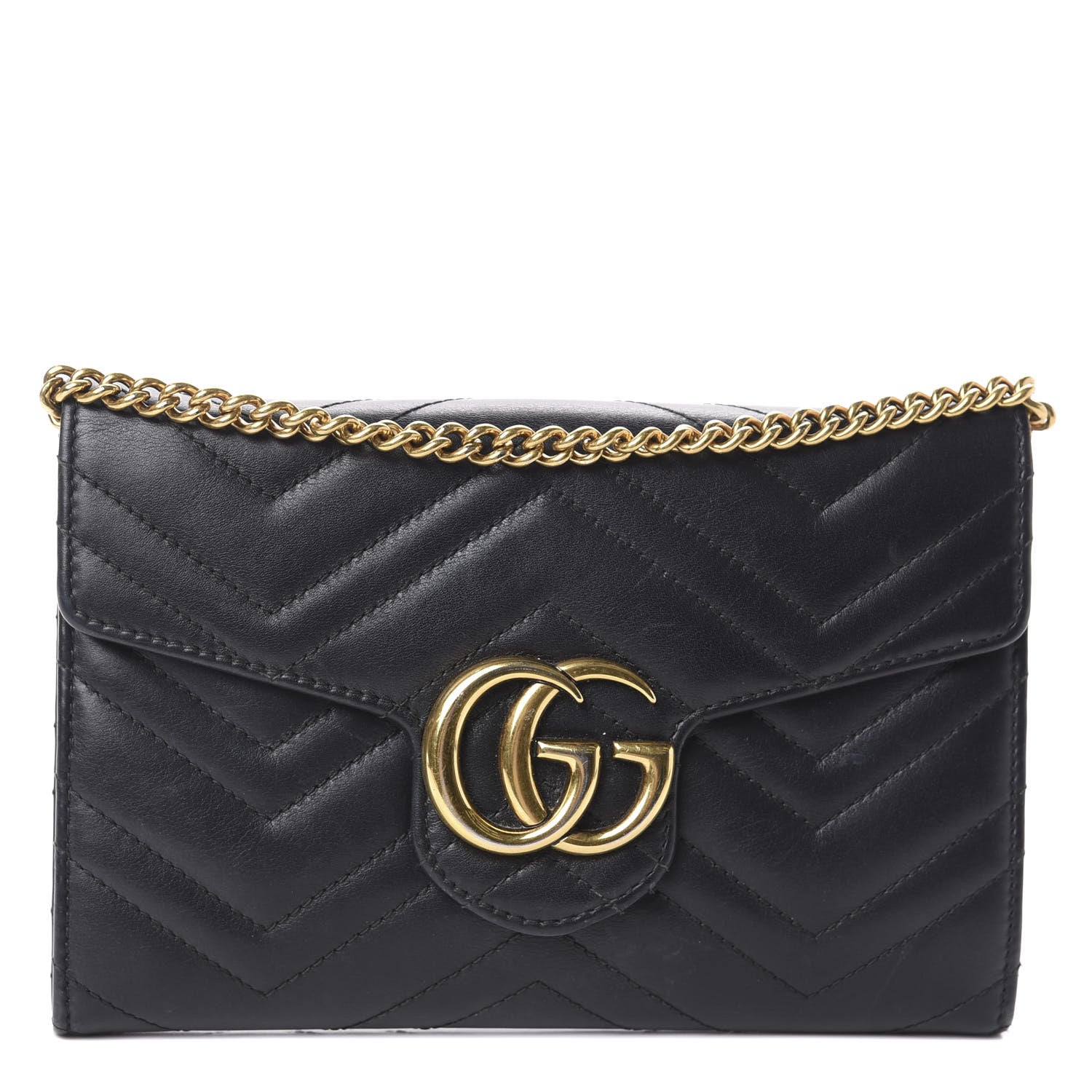 Gucci Calfskin Matelasse Mini GG Marmont Chain Wallet Black 1 of 8