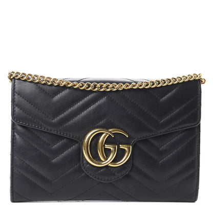 Gucci Calfskin Matelasse Mini GG Marmont Chain Wallet Black 1 of 8