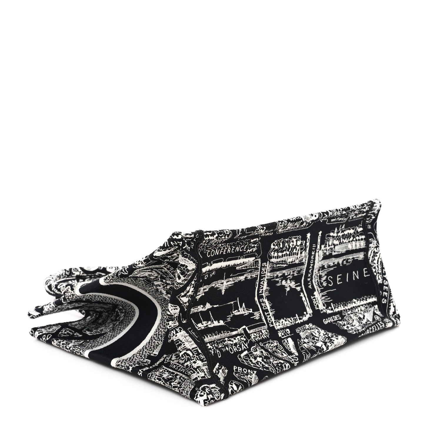 Canvas Embroidered Medium Plan De Paris Book Tote Black White