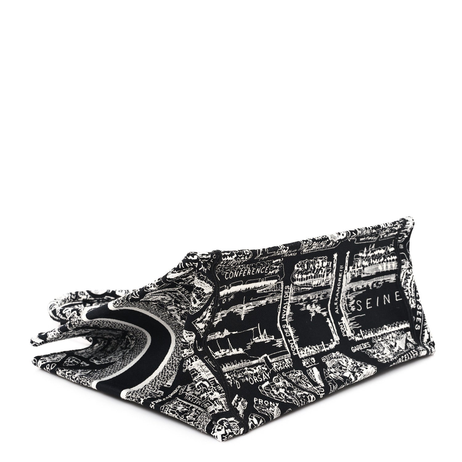 Christian Dior Canvas Embroidered Medium Plan De Paris Book Tote Black White 4 of 10