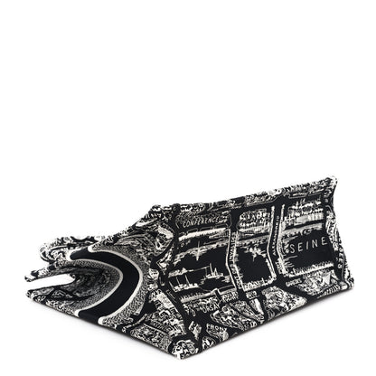 Christian Dior Canvas Embroidered Medium Plan De Paris Book Tote Black White 4 of 10