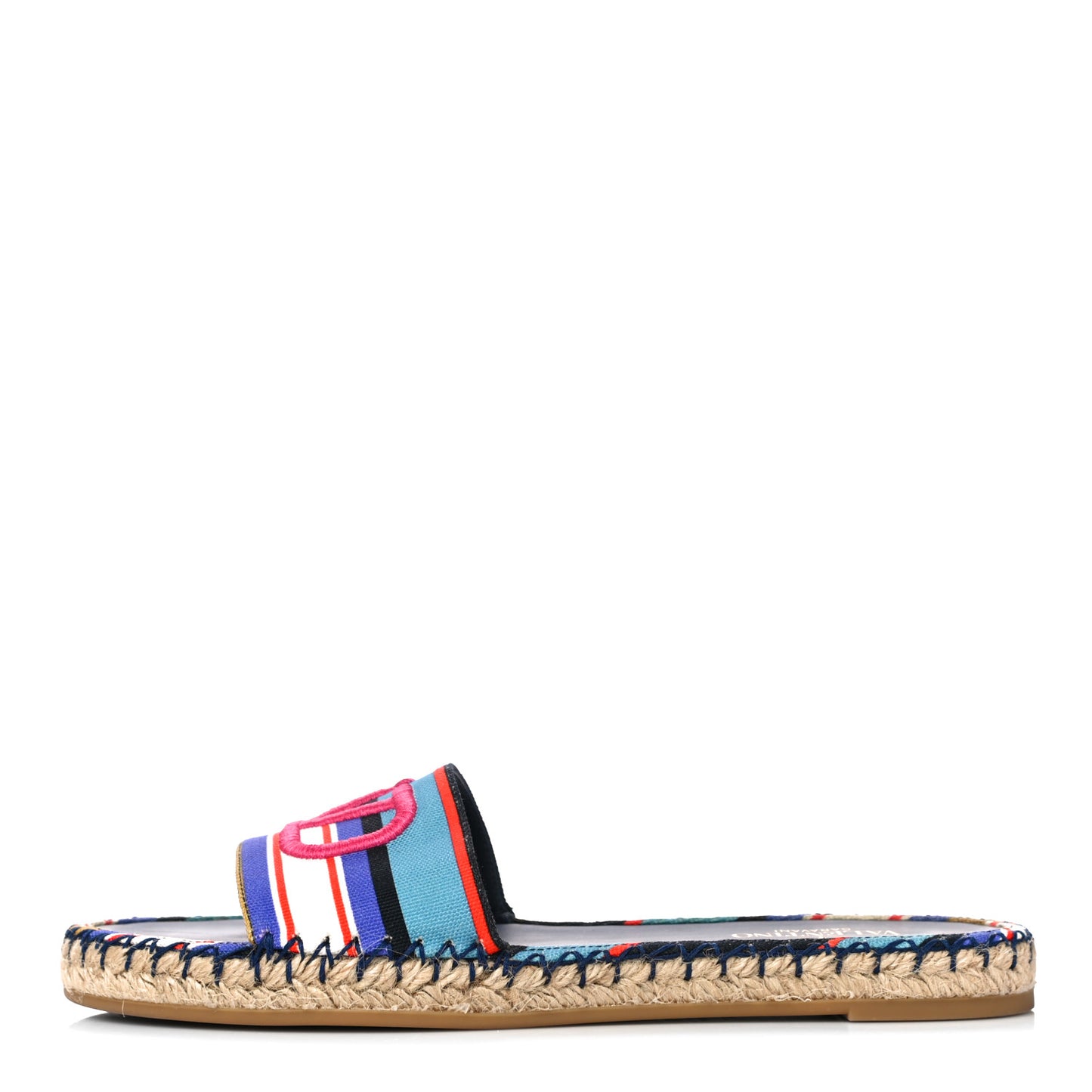 Canvas Embroidered Vlogo Espadrille Flat Slide Sandals 37 Multicolor