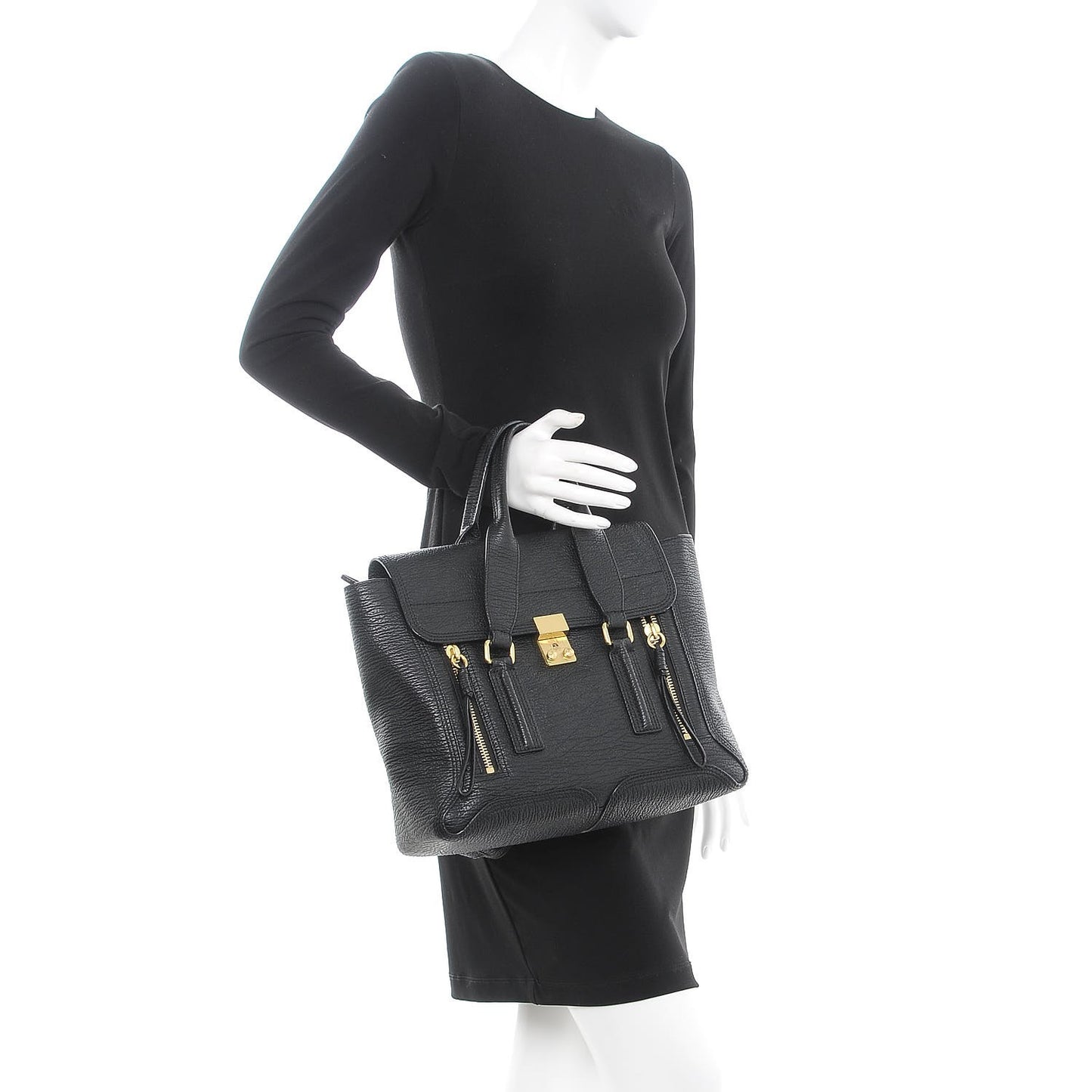 3.1 Textured Calfskin Medium Pashli Satchel Black