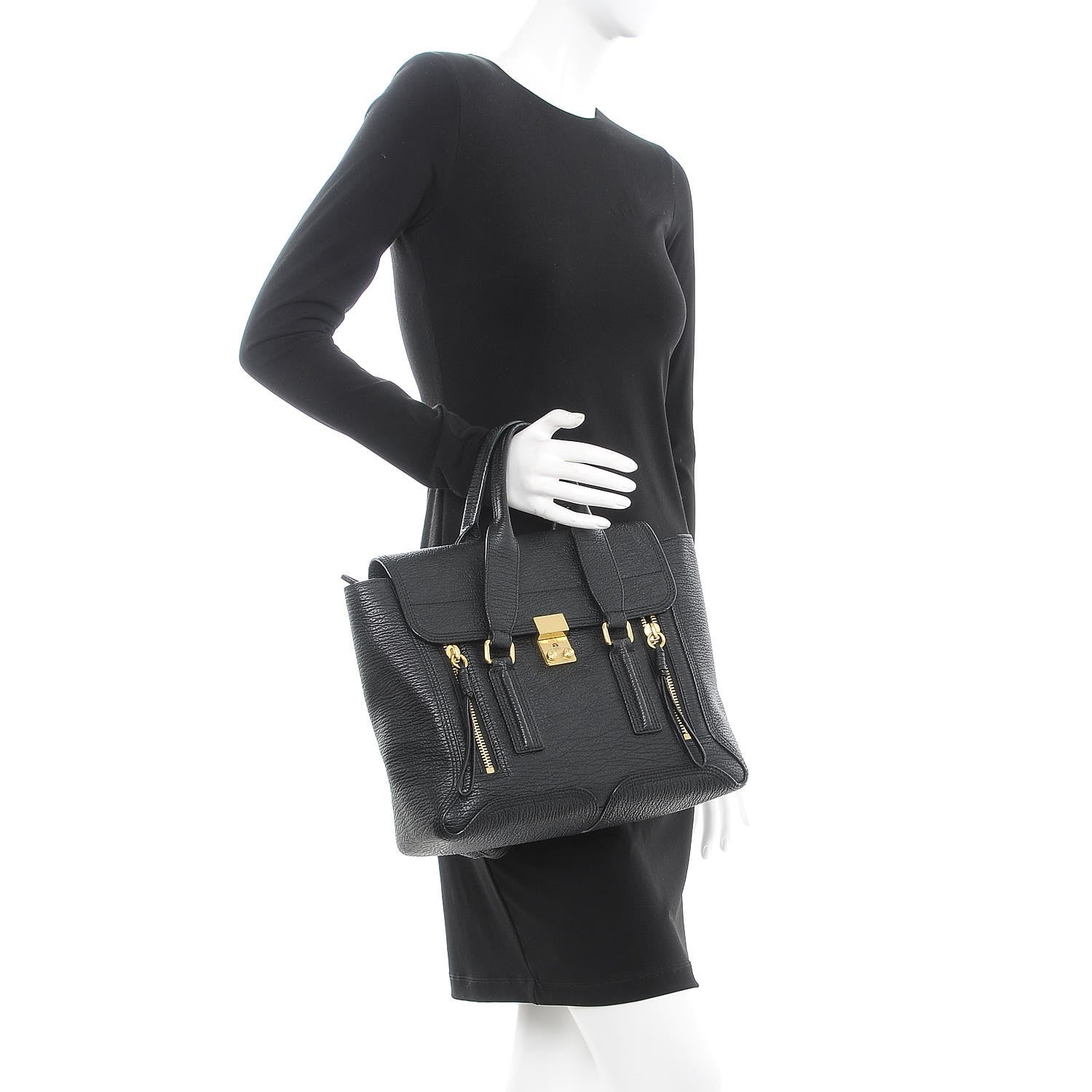 3.1 Phillip Lim 3.1 Textured Calfskin Medium Pashli Satchel Black 3 of 8