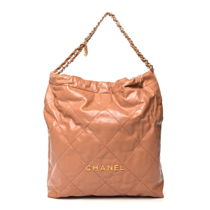 Chanel Shiny Calfskin Quilted Large Chanel 22 Brown 1 of 12
