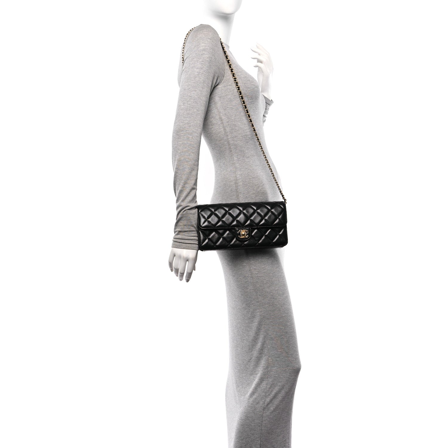 Chanel Shiny Lambskin Quilted Flap Clutch Bag Black 2 of 10