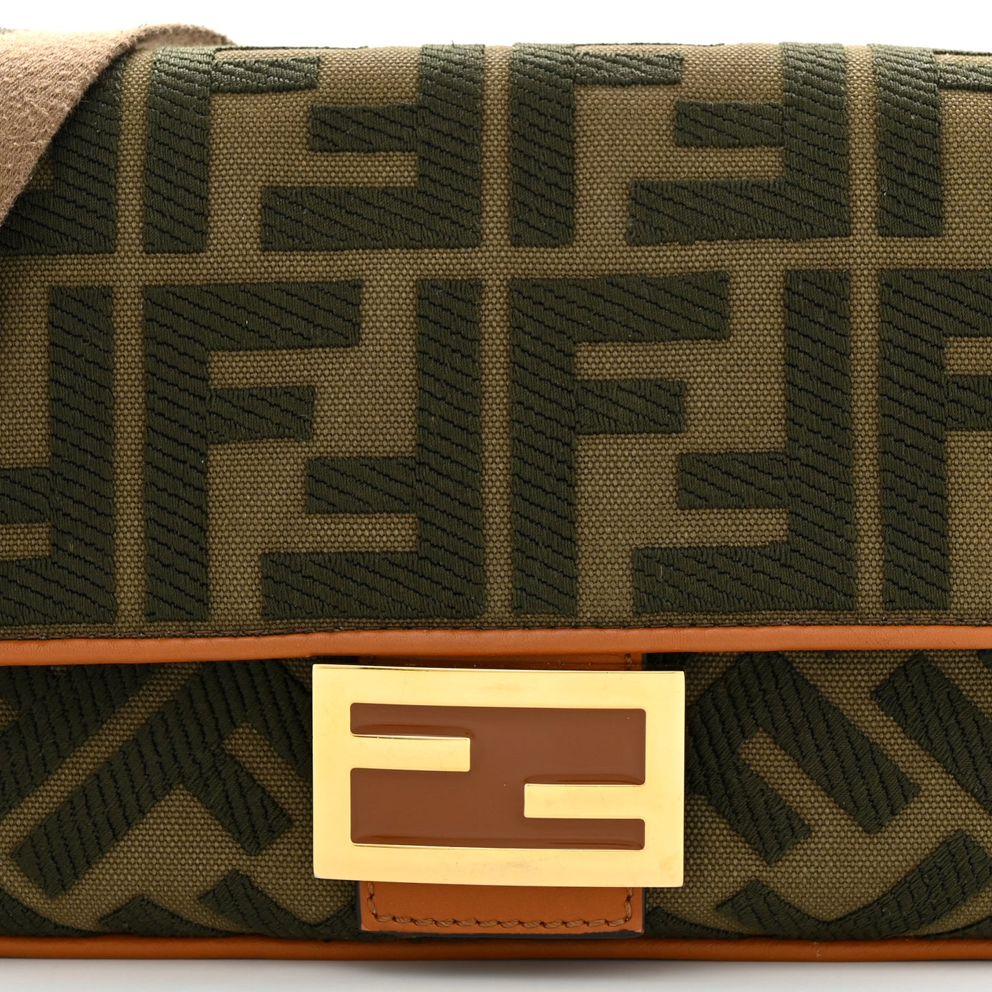 Canvas Vitello King FF Embroidered Baguette Amazzonia Cuoio