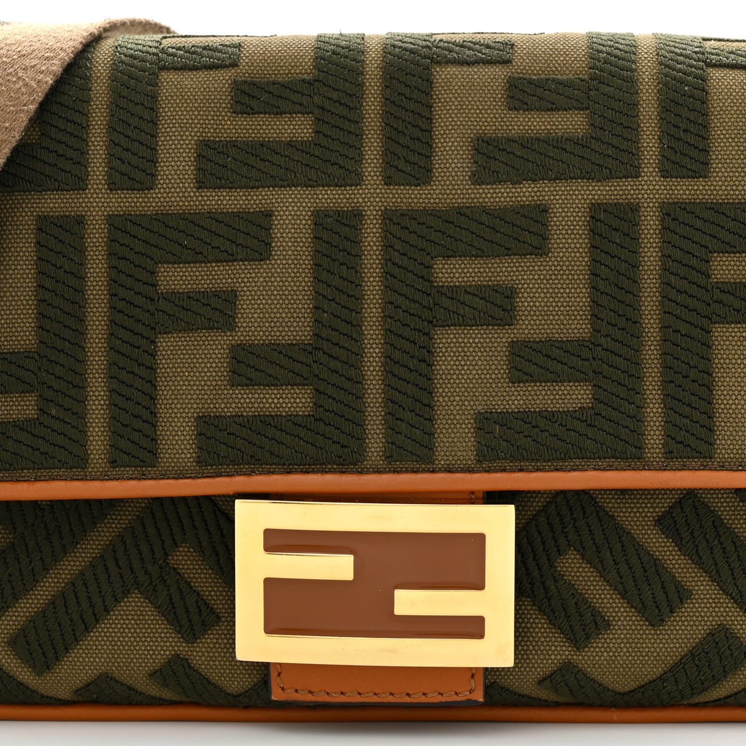 Fendi Canvas Vitello King FF Embroidered Baguette Amazzonia Cuoio 8 of 10