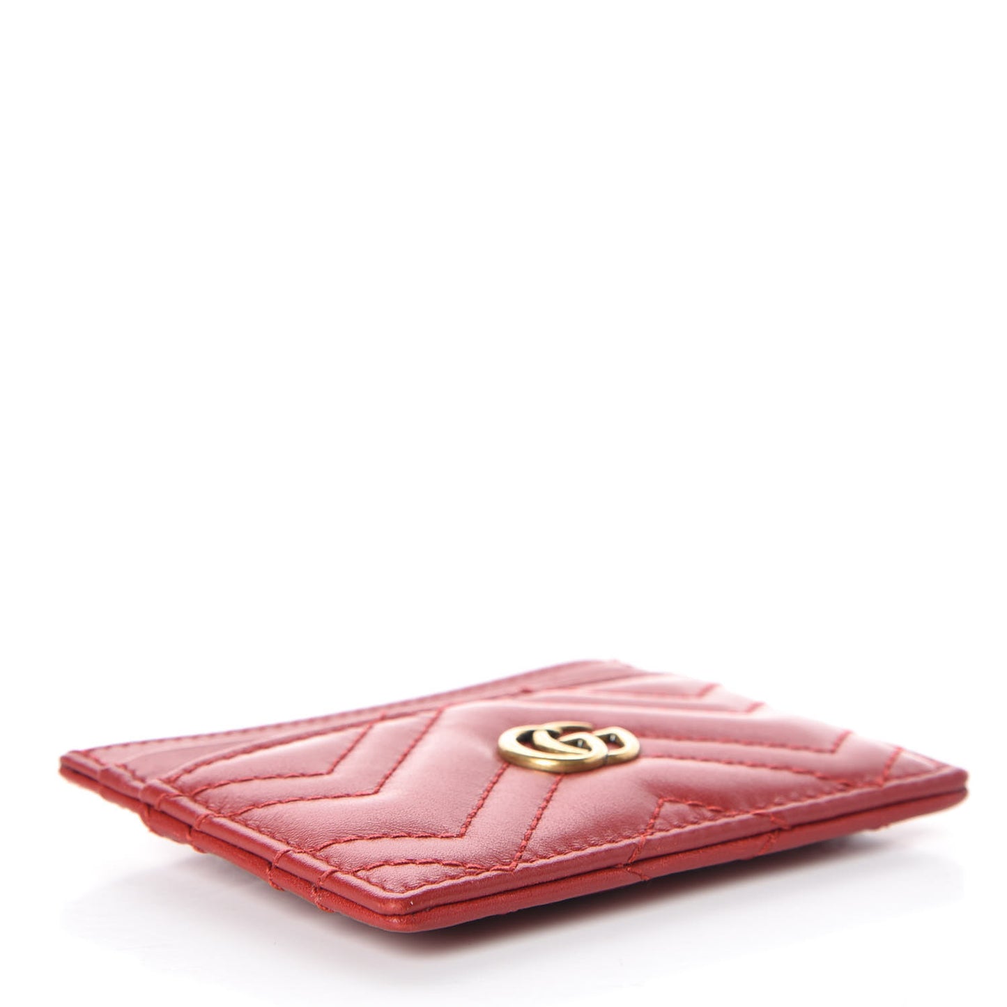 Calfskin Matelasse GG Marmont Card Holder Hibiscus Red