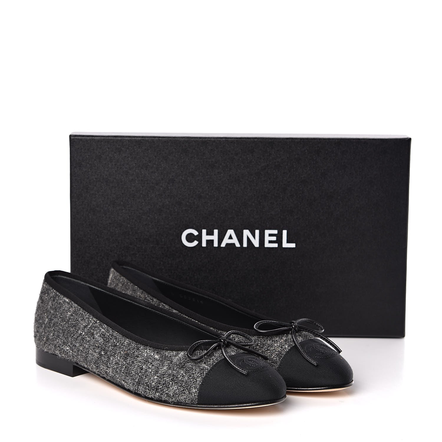 Chanel Tweed Grosgrain Cap Toe Ballerina Flats 37.5 Dark Grey Black 9 of 9