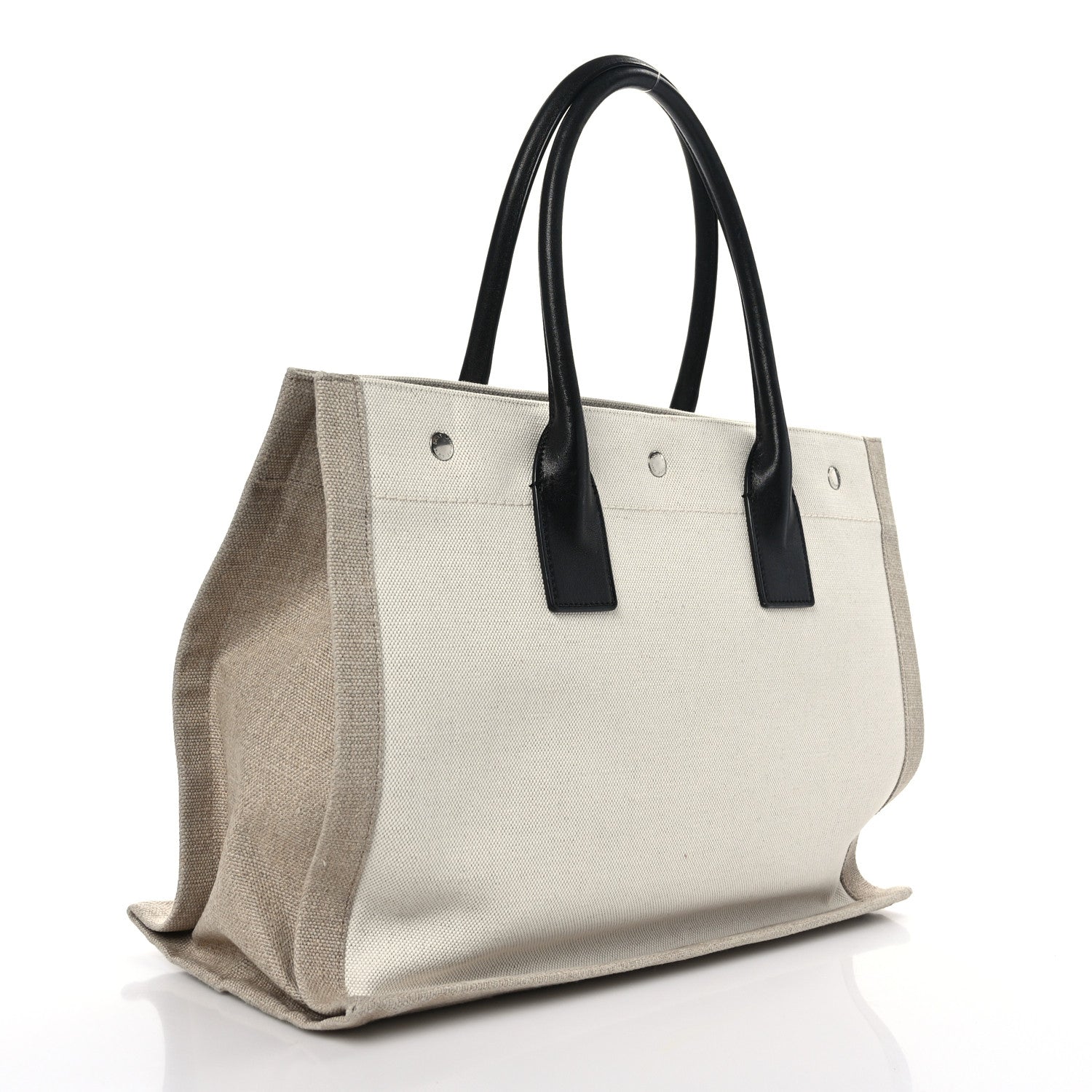 Saint Laurent Linen Calfskin Small Rive Gauche Tote Greggio Natural 3 of 8