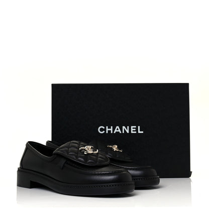 Chanel Lambskin Quilted CC Turnlock Loafers 39 Black 8 of 8
