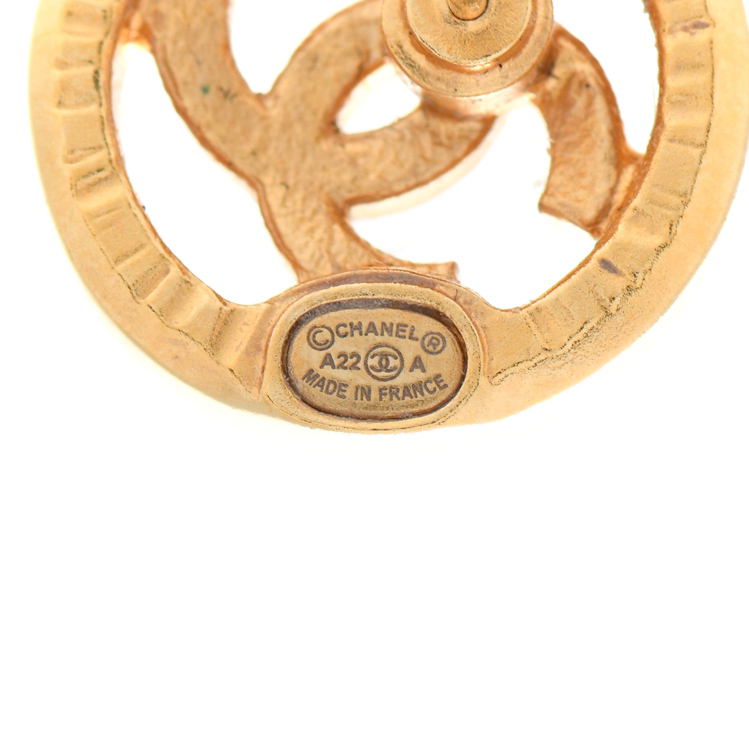 Chanel Metal Crystal Textured CC Round Earrings Gold 4 of 5