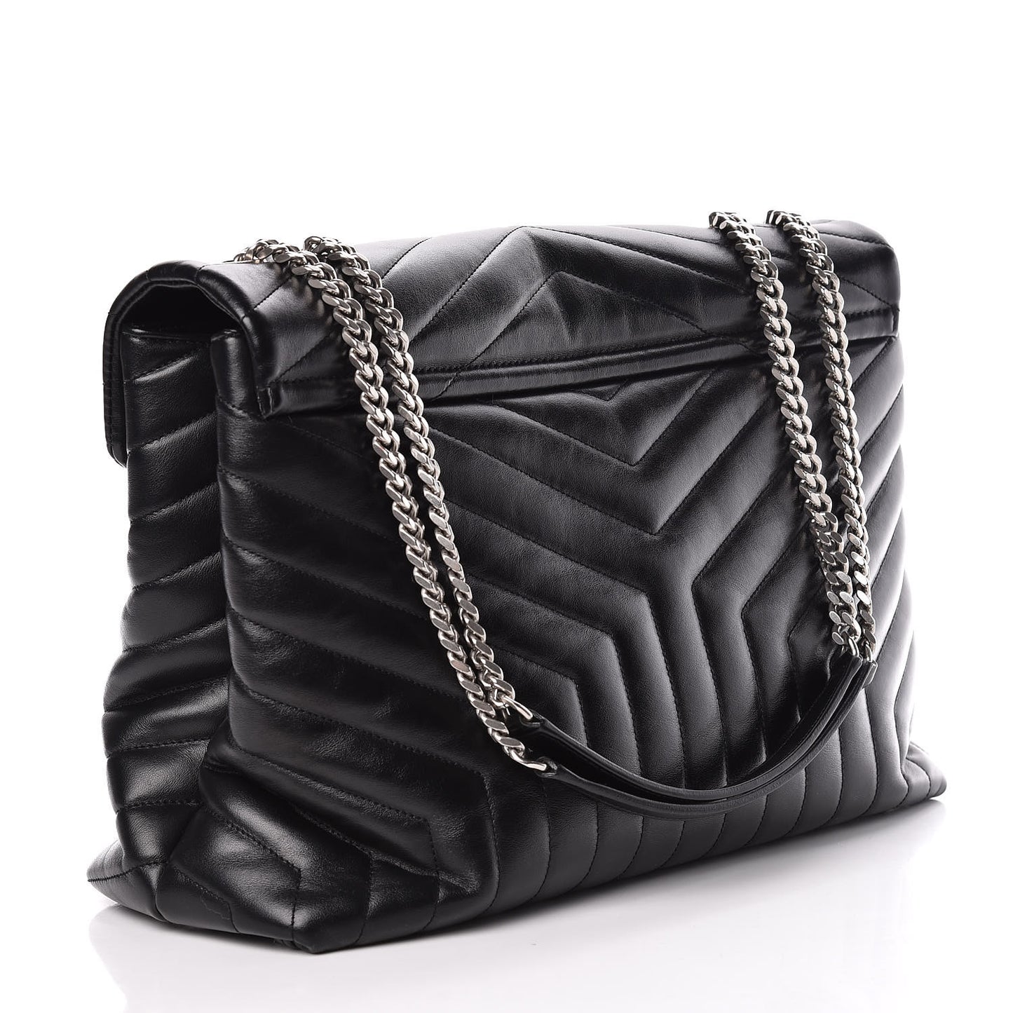 Calfskin Y Quilted Monogram Large Loulou Chain Satchel Black