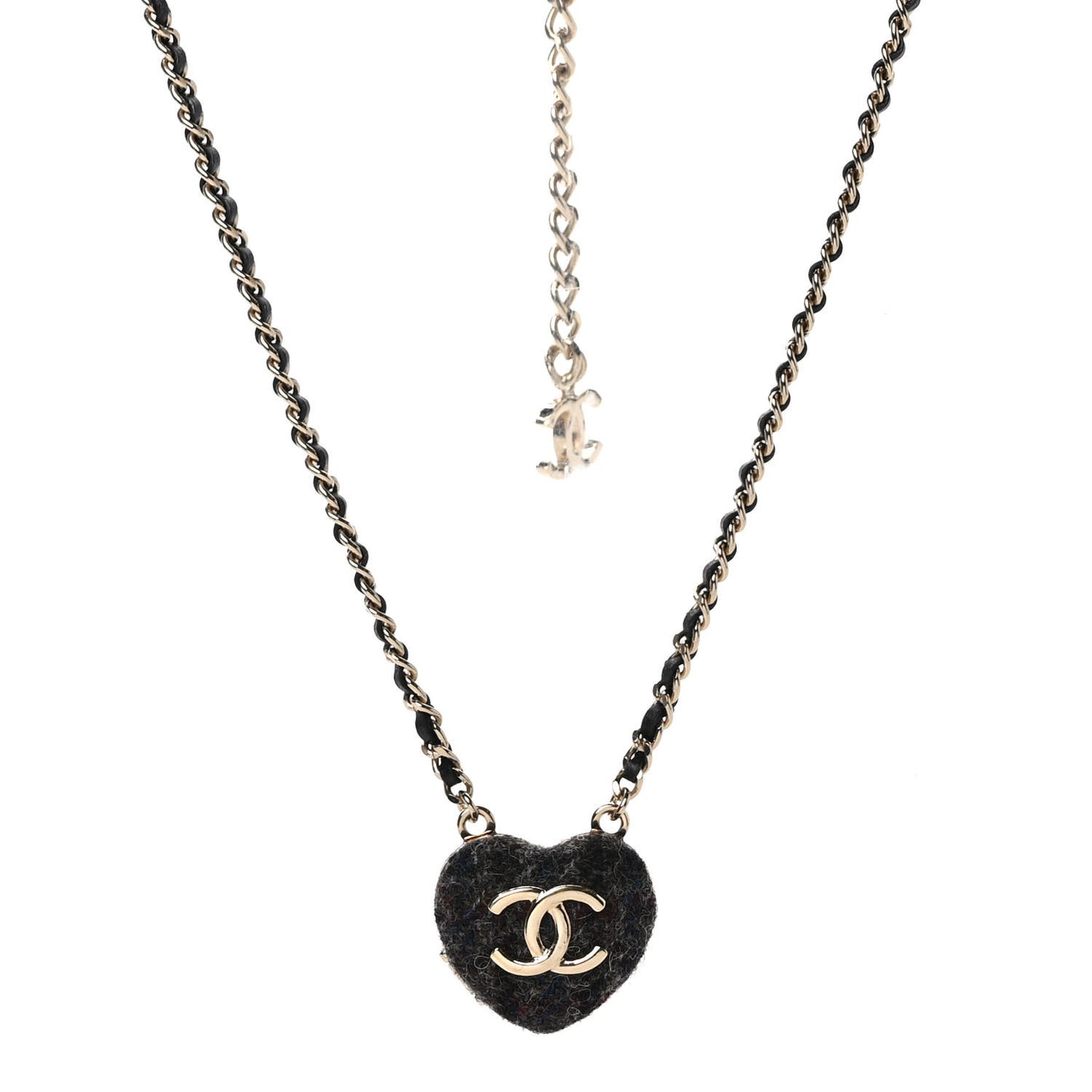 Lambskin Tweed CC Locket Pendant Necklace Grey Blue Black Silver Gold