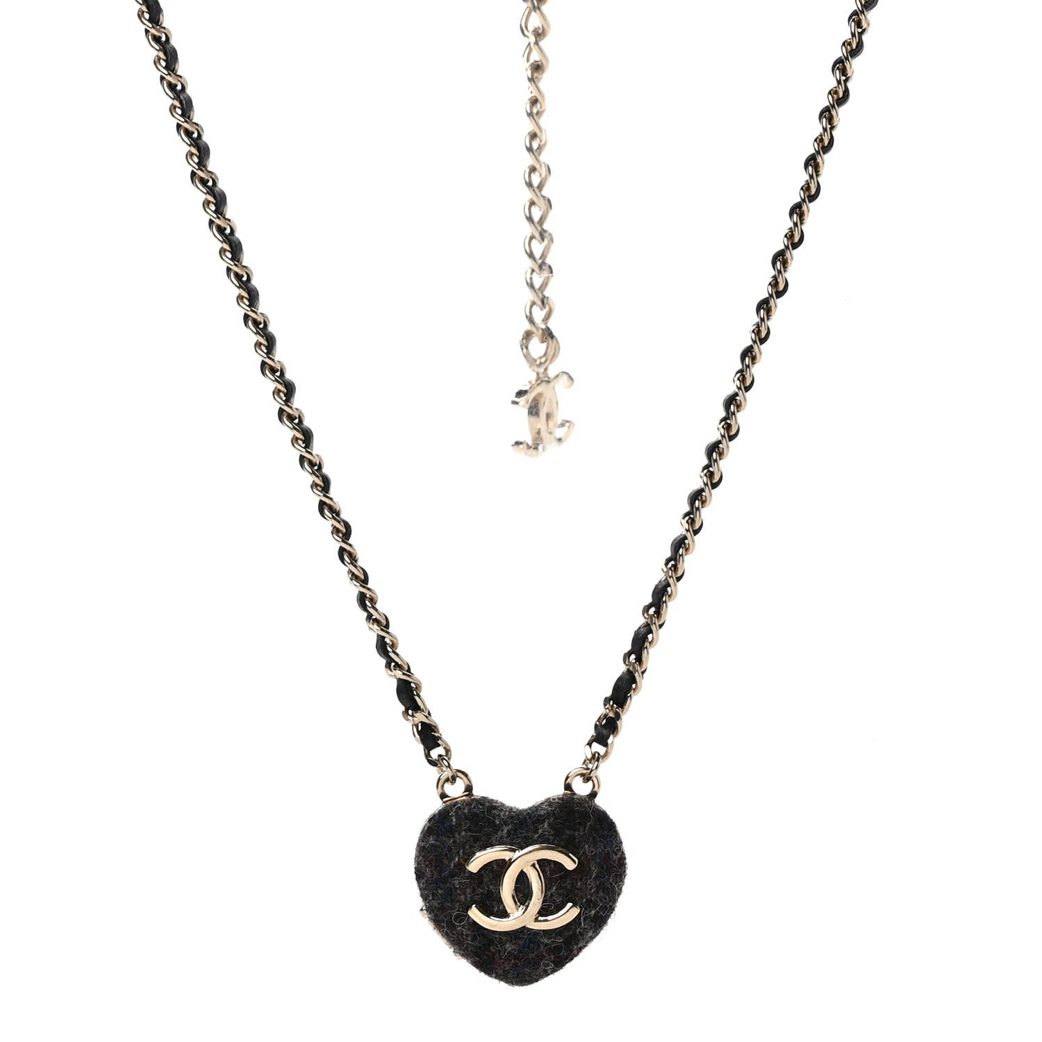 Chanel Lambskin Tweed CC Locket Pendant Necklace Grey Blue Black Silver Gold 1 of 5