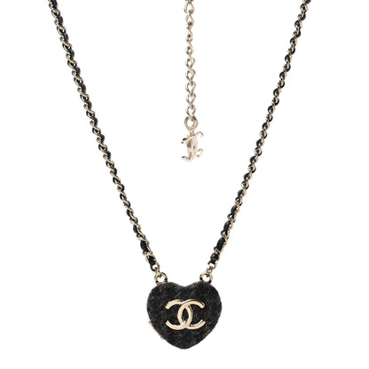 Chanel Lambskin Tweed CC Locket Pendant Necklace Grey Blue Black Silver Gold 1 of 5